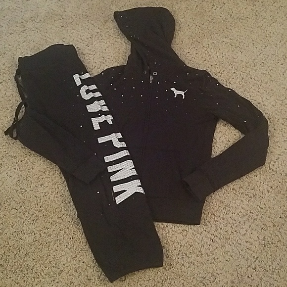 VS PINK Rhinestone Hoodie and Pant Set - Picture 1 of 7